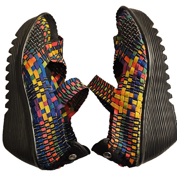EUC Bernie Mev Multi colored and sparkles Sz 40 (US 10) Peep toe mary jane wedge - Picture 4 of 5